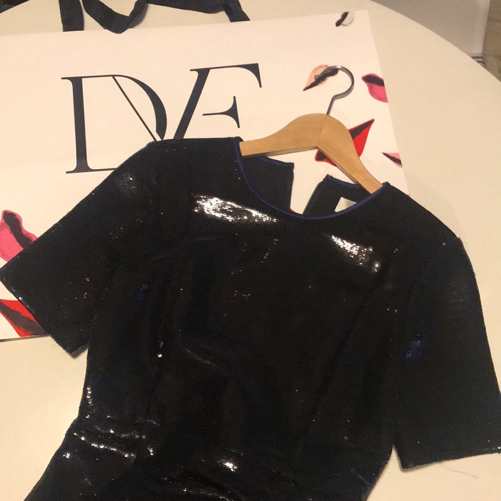 Diane von Furstenberg black sequin midi dress sz2